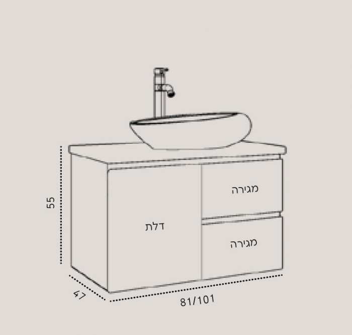 ⁦ארון אמבטיה תלוי אפוקסי פומפיי 2 מגירות+ דלת במגוון מידות וגימורים⁩ – תמונה ⁦11⁩